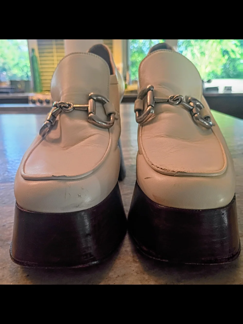 Gucci Classic 1950 Reimaged Horsebit 95 Leather Platform Loafer Size 7.5 White